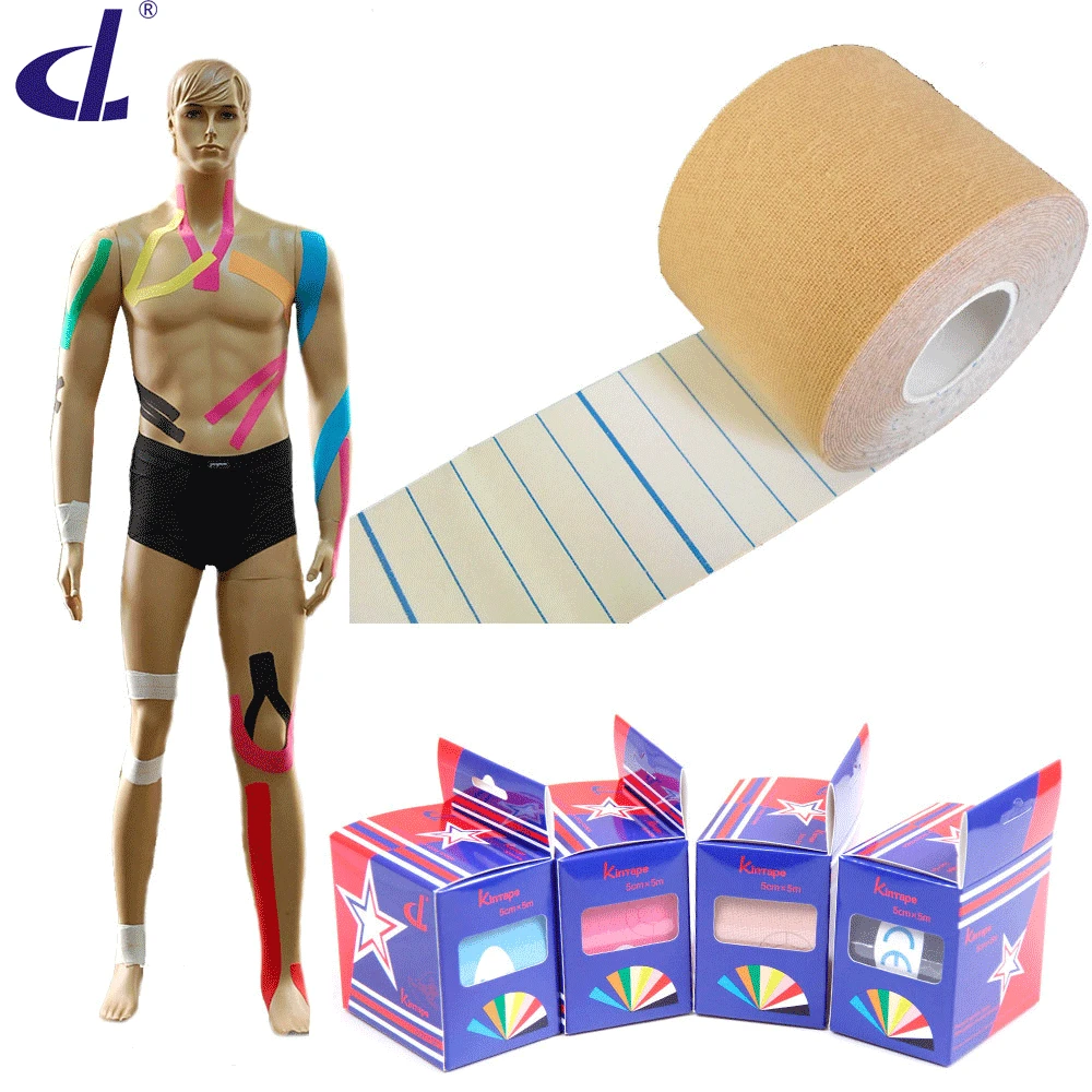 Muscle Kinesiotaping 5cmx5m DL Brand(10rolls / lot) Hot sale free shipping+Usage manual+Kinesiology pure tape manufacturer