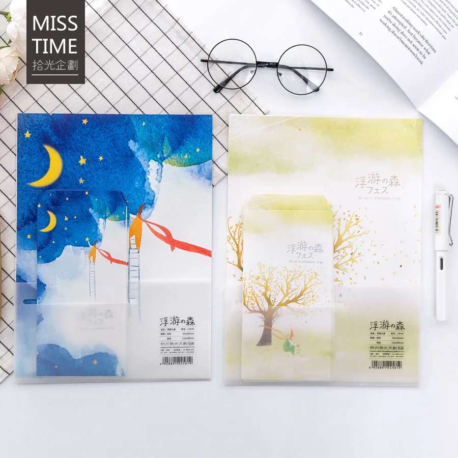 9 Pcs/Set 3 Envelopes+6 Writting Paper Floating Forest Series Envelope Letter Paper Pads Korean Stationery Office