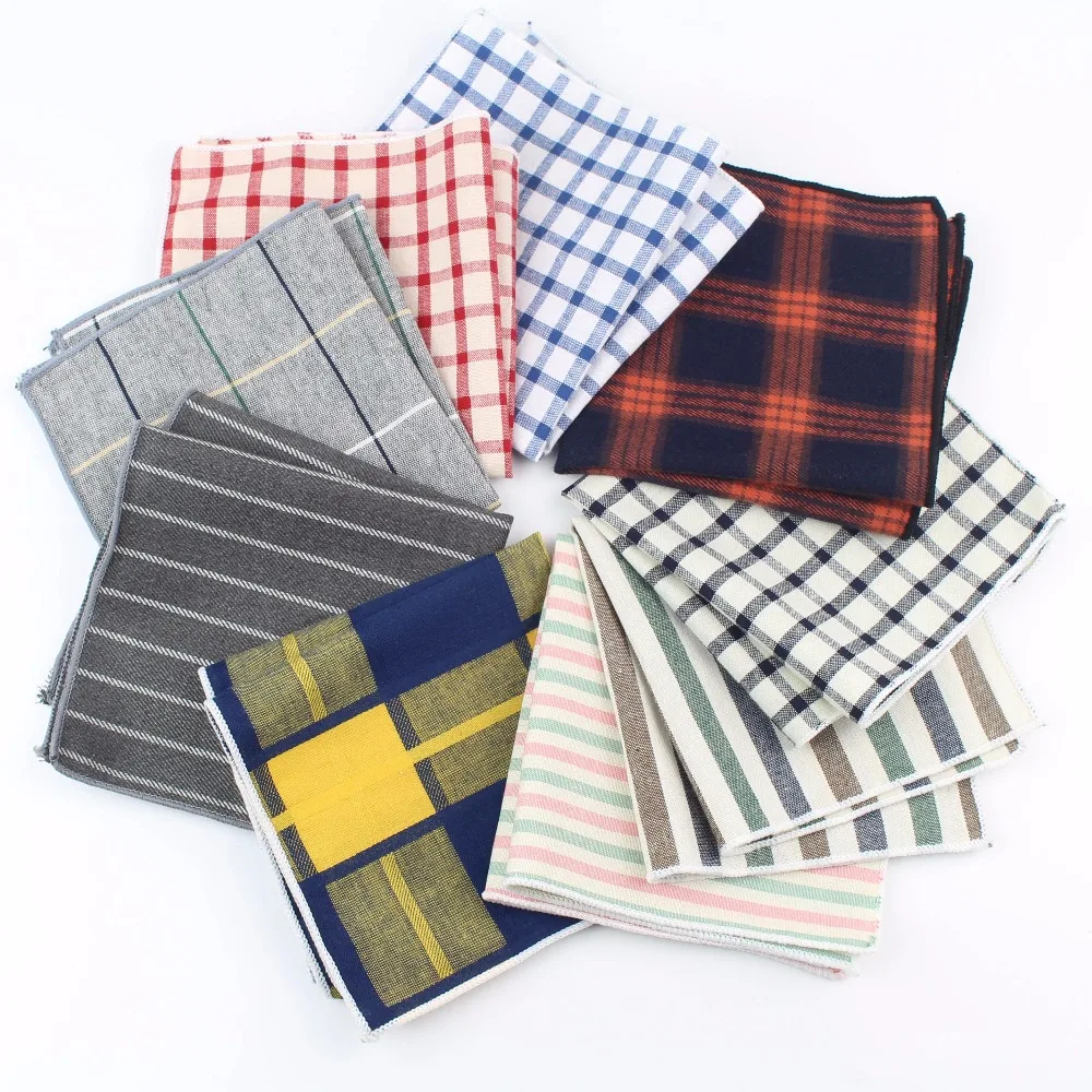 Women Cotton Handkerchiefs Woven Colorful Printing Plaid Pocket Square Mens Casual Rainbow Square Pockets Handkerchief Towels