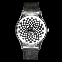 Plaid Lattice Pattern Black White Digital Dial Kids Student Sport Creative Children Baby Transparent Band Wrist Watch