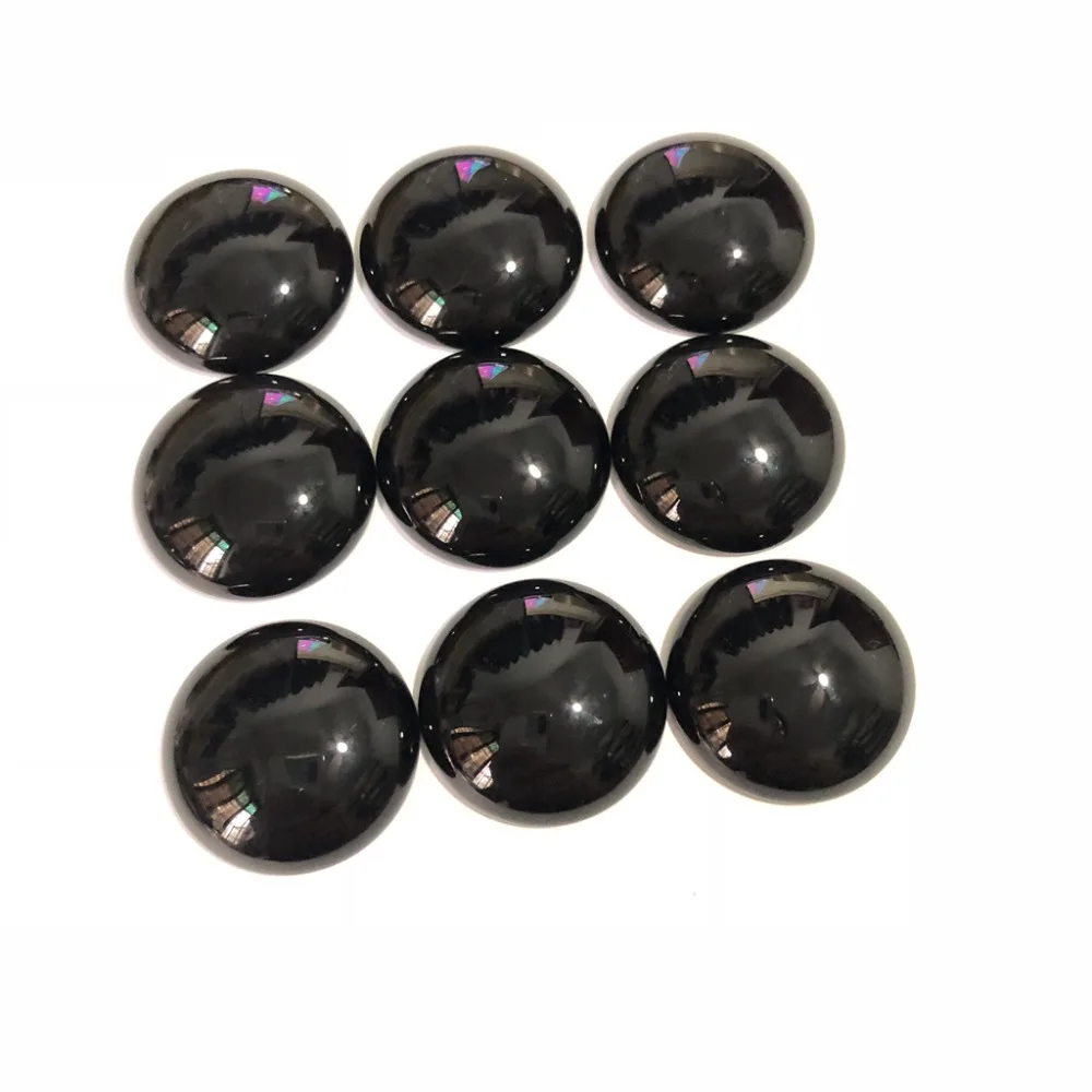 100% Natural Black Agate Onyx 25mm Round Gem Stone Jewelry Cabochon Ring Face 10pcs/lot Ring Face Stone Pendant,Flat Bottom