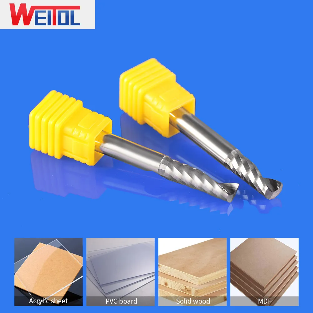 WeiTol 1 pz 3A 6mm Carburo di Tungsteno Fresa Singola Scanalatura A Spirale Bit CNC Fresatura Taglierina di Legno Utensili Da Taglio