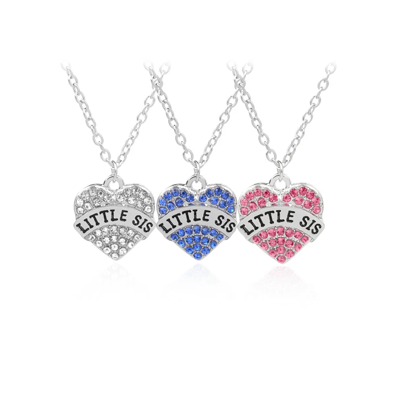 big middle little baby sis Necklaces For 2 3 4 sisters clear white pink blue crystal heart sister Necklace gift for best sister