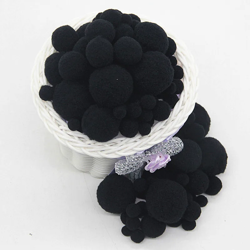 Pompon nero 8mm 10mm 15mm 20mm 30mm Pom Poms Ponpon artigianato forniture fai da te per bambini giocattolo indumento cucito decorazioni di nozze per