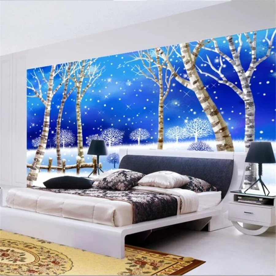 Beibehang Personalizado papel de parede 3d mural de fotos dreamy neve do inverno birch floresta papel de parede TV fundo da parede pintura decorativa 3d