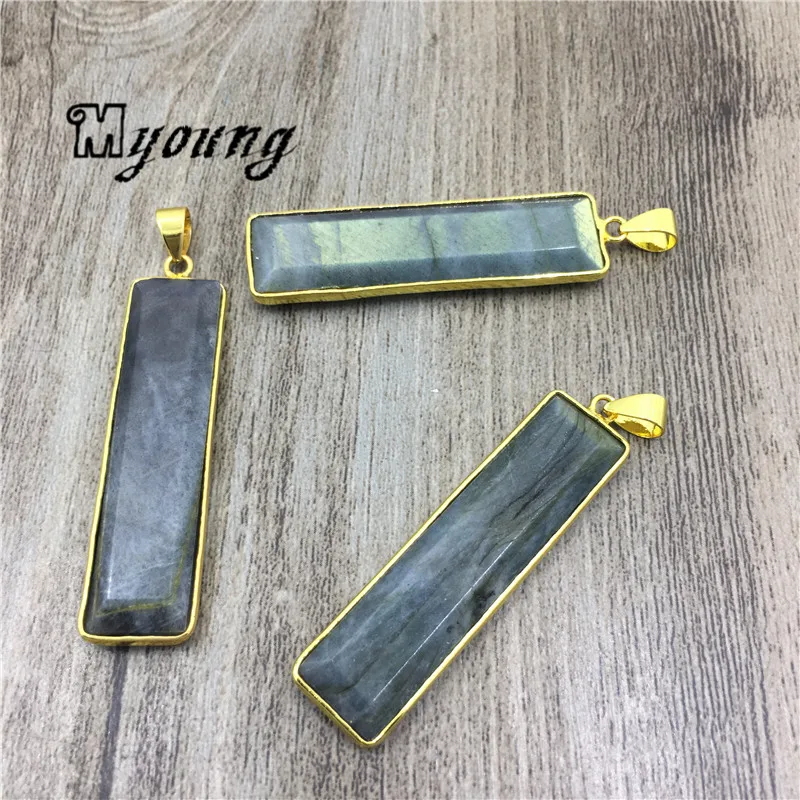 Rectangle Flash Labradorite Stone Pendant Charms, Natural Stone Glowing Gem Stone Necklace Pendants MY2084