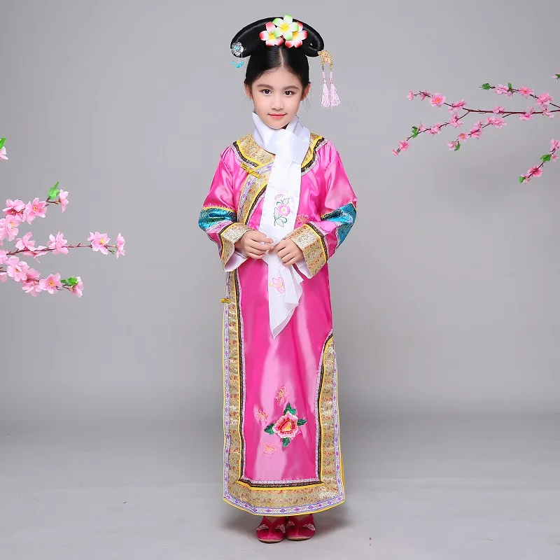 Girl's Qing Dynasty Dramaturgic Dress Chinese Traditional Kids Ancient Infanta Costume Peri Theatrical Robe Dande Wear YZT083005