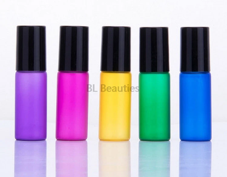 5ml Empty Mini Glass Roll On Bottle For Essential Oils,Refillable Colorful Perfume Containers With Stainless Steel Roller Balls