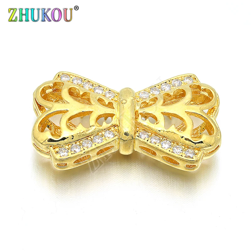 15*24mm Brass Cubic Zirconia Bow-knot Connectors Charms DIY Women Necklace Pendant Jewelry Accessory Findings, Model: VS125