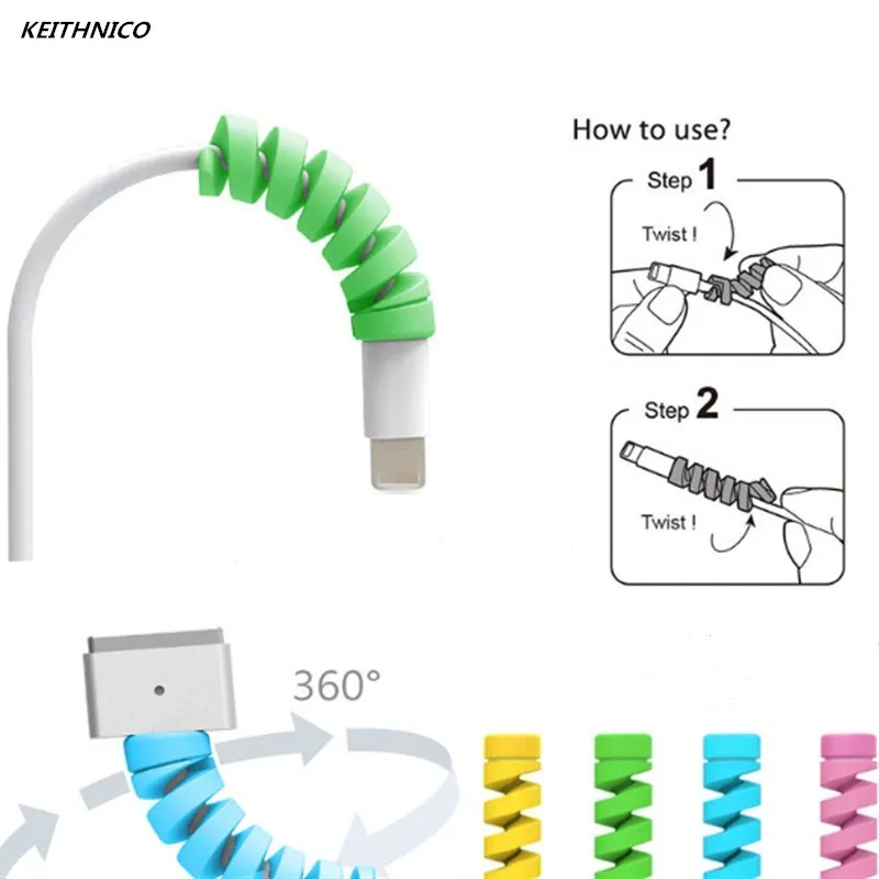 10Pcs spirale cavo protettore linea dati avvolgitore bobina in Silicone copertura del cavo del tubo protettivo per cavo caricatore Iphone