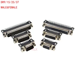 2/5Pcs DR9 DR15 DR25 DR37 Hole/Pin Female/Male right angle Welded d-sub Connector RS232 serial port adapter DB9 9/15/25/37 pin