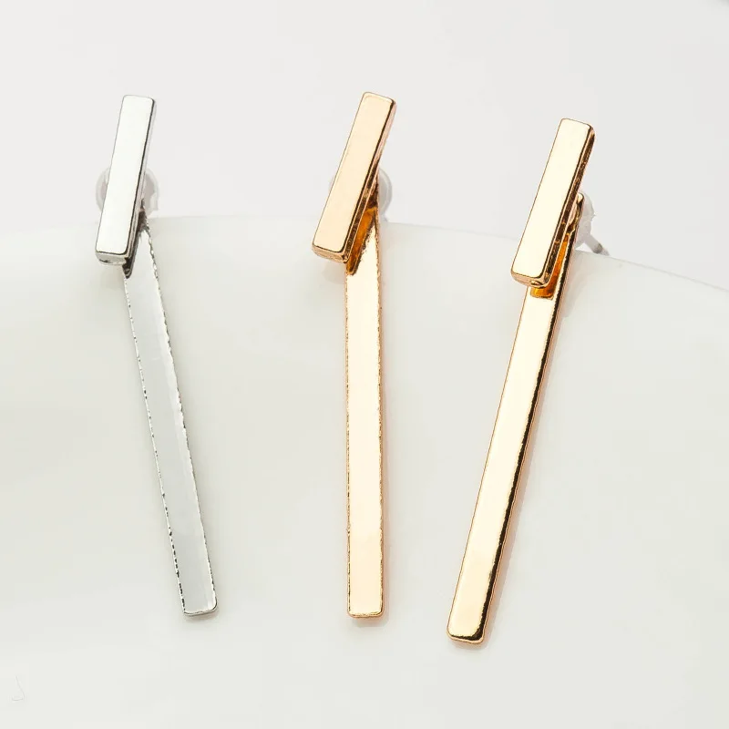 Simple Style Short Stick Stud Long Stick Pendant Golden Silver Plated Metallic Geometric Stud Earrings for Women