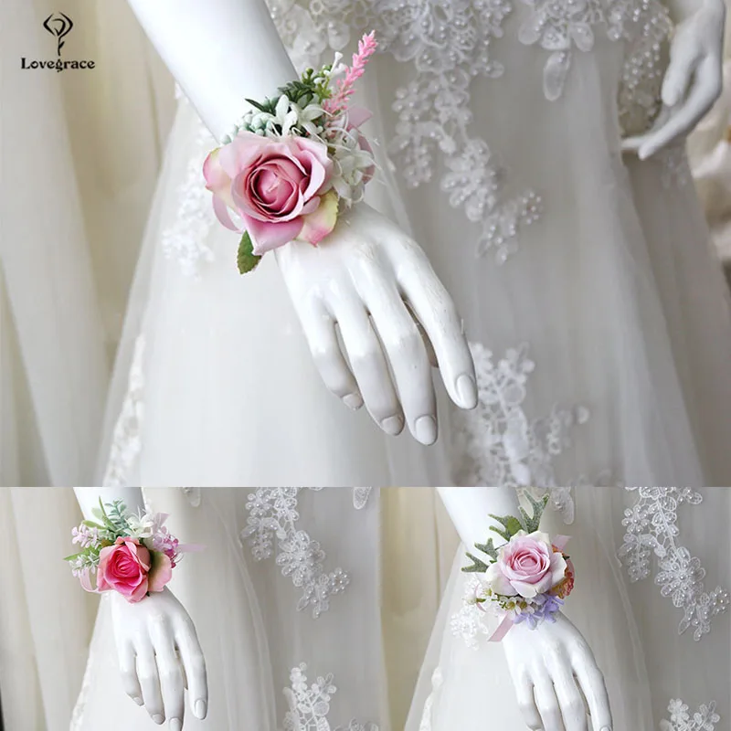 Đám Cưới Phụ Kiện Boutonnieres Corsages Vòng Tay Cô Dâu Hồng Hoa Hồng Lụa Phù Rể Cúc Hôn Nhân Đeo Cổ Tay Corsages