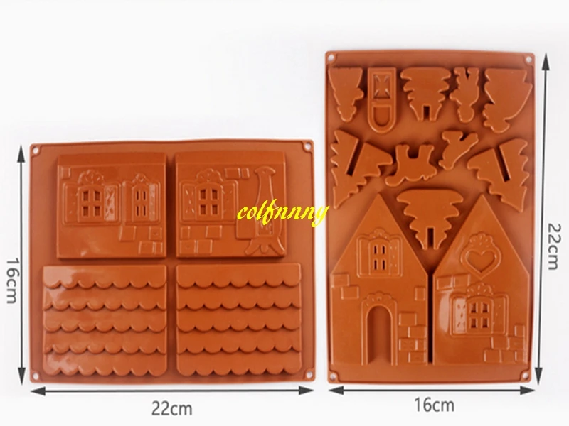 200sets/lot Fast shipping Baking Tools DIY 3D Christmas Gingerbread House 2pcs/set Silicone Mold Chocolate Cake Mould