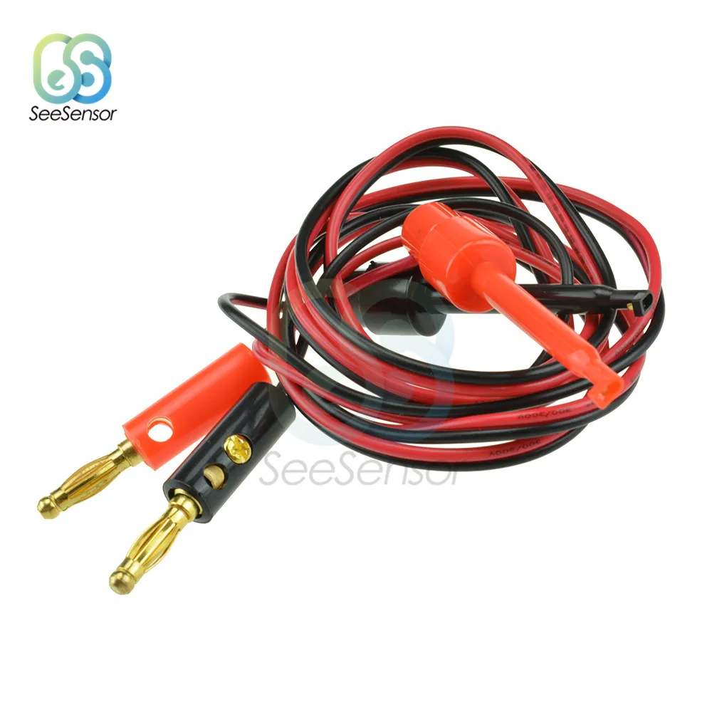 1m Small Test Hook Clip to Banana Plug Cable for Multimeter Test Lead Cables Black White Electrical Clamp Dual Tester 1 Pair