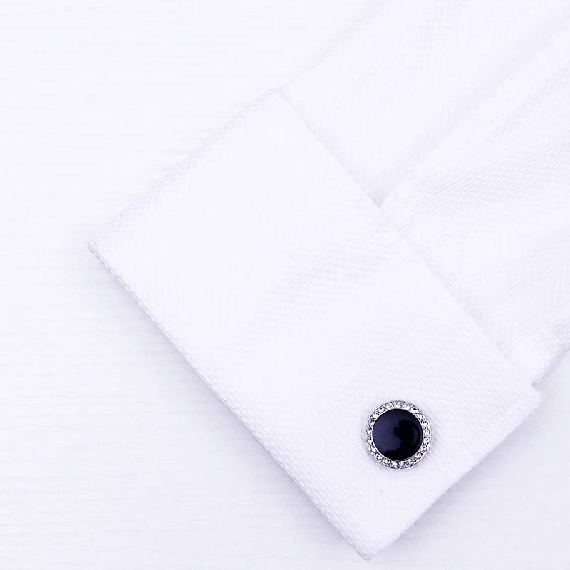 KFLK Jewelry French shirt  Black cufflink for mens Brand Crystal Cuff link Wholesale Round Button High Quality guests