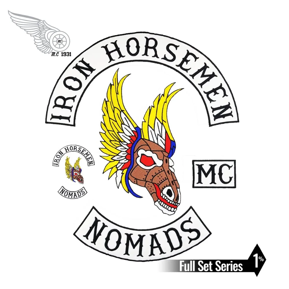 IRON HORSEMEN SETS Motorcycle Biker Embroidered On Patch Full Back Size for JACKET VEST Sew On MC DIY Apparel Sewing 7pcs/Set