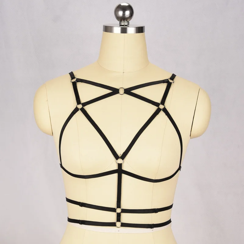 

Women's Fashion Pentagram Harness Open Chest Cage Bra Harajuku Body Harness Sexy Cupless Bra Goth Bondage Lingerie O0381
