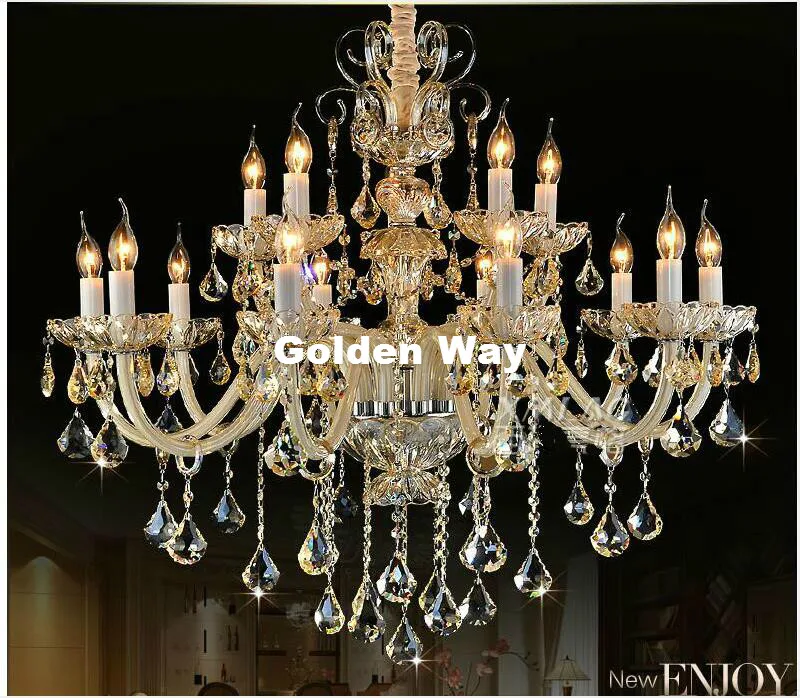 

European Decora D100cm 18L Champagne White Crystal Chandelier LED Candelabro for Coffee Shop Bar Kid Modern Crystal Chandelier