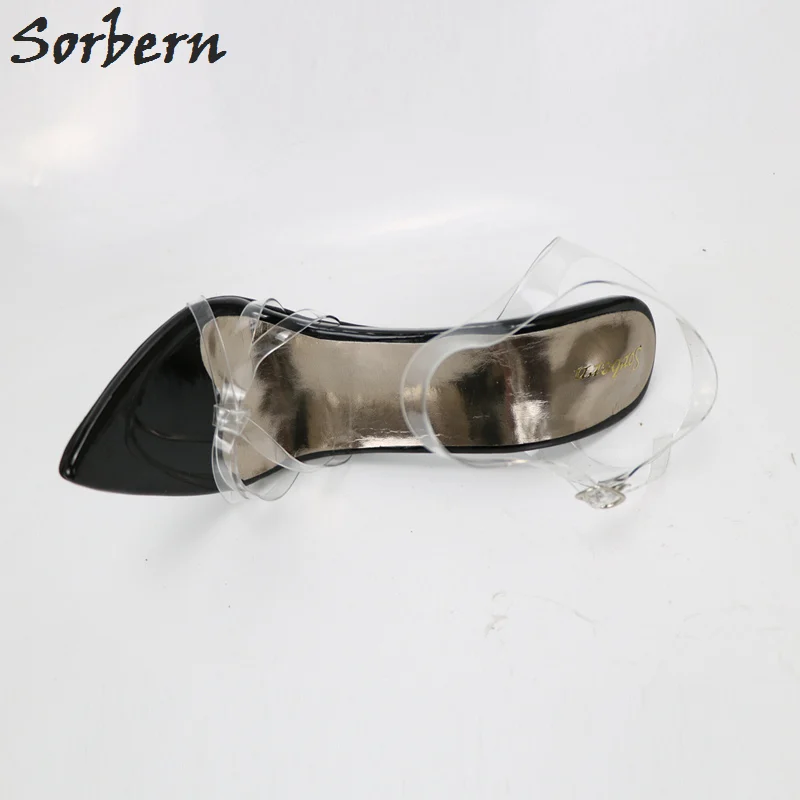 Sorbern Black Women Shoes Unisex Sandals High Heels 14Cm 16Cm Thin Straps Metal Stilettos 35-50 Sandals For Women Plus Size