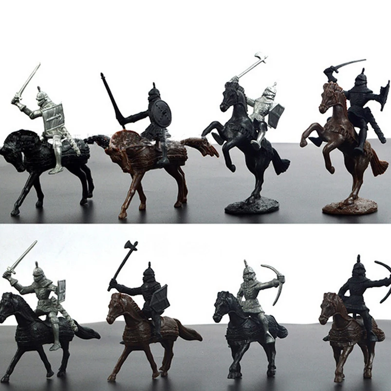 28ピース/ロット中世騎士戦士馬子供のおもちゃ兵士cavalriesと馬フィギュアモデルプレイセットで再生砂城