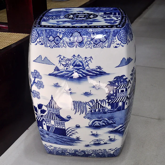 Jingdezhen Ceramic Hand-painted Blue And White Porcelain stool European-style Bathroom home decoration porcelain stool