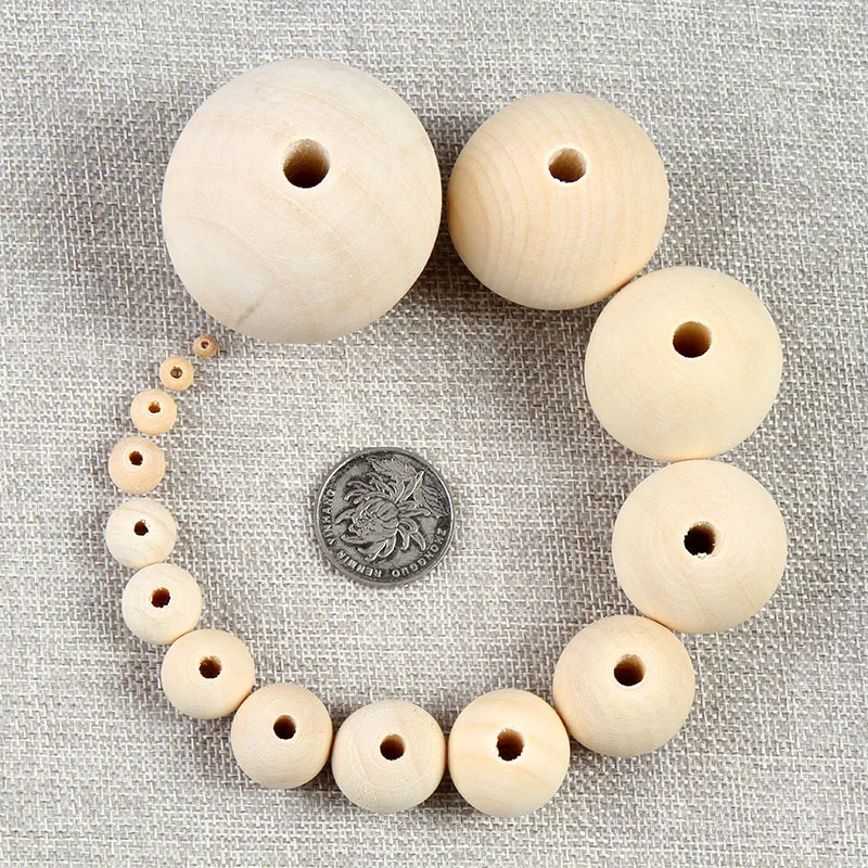 Natural Ball Wood Beads Round Wooden Spacer Beads For DIY Jewelry Craft Material 18/20/25/30/35/40mm Pick Size