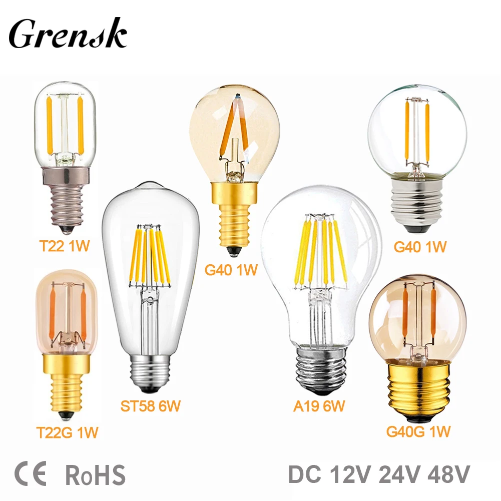 E27 12V 24V LED Light Bulb A19 ST58 6W E27 Led Daylight White T22 G40 Low Voltage 1W E12 E14 Led Lamp RV Locomotive Room Light