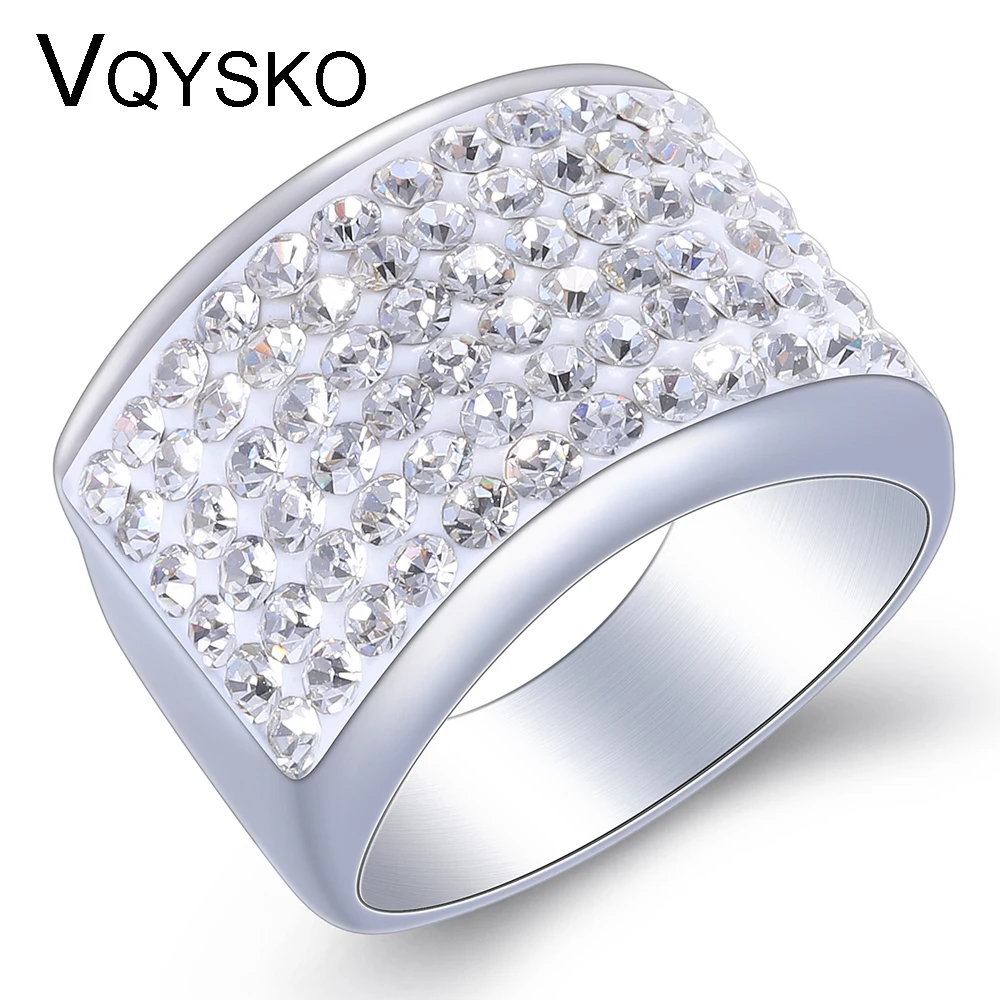 Moda biżuteria kobiety akcesoria ślubne pierścienie z jasnego kryształu hurtownie ze stali nierdzewnej Bling kryształ pierścień dla kobiet