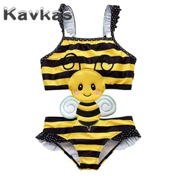 Kavkas 2023 Summer Baby Swimwear One Pieces 1-8T Cartoon Animal Cute Bee Design Elastic Girls Swimsuit bebes Beachwear