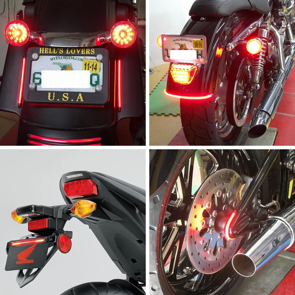 CO LIGHT Flexible Universal 48 LED Brake Tail Stop Light Led Strip Motorcycle Led Turn Signal License Plate Strip Red/Amber 12V