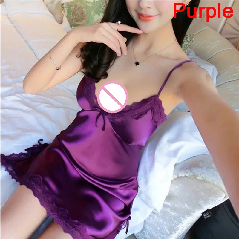 Ladies Sexy Silk Satin Night Dress Sleeveless Nighties V-neck Nightgown Nightdress Lace Sleepwear Nightwear For Women