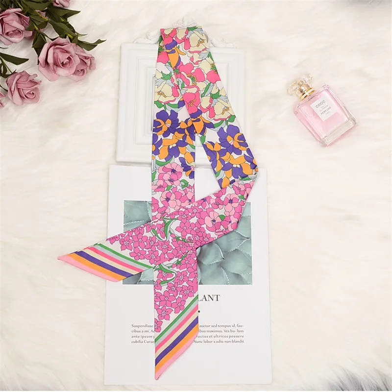 New Skinny Scarf Floral Printing Silk Scarf For Women Luxury Brand Foulard Fashion Belt For Ladies Bag Scarf Head Scarves