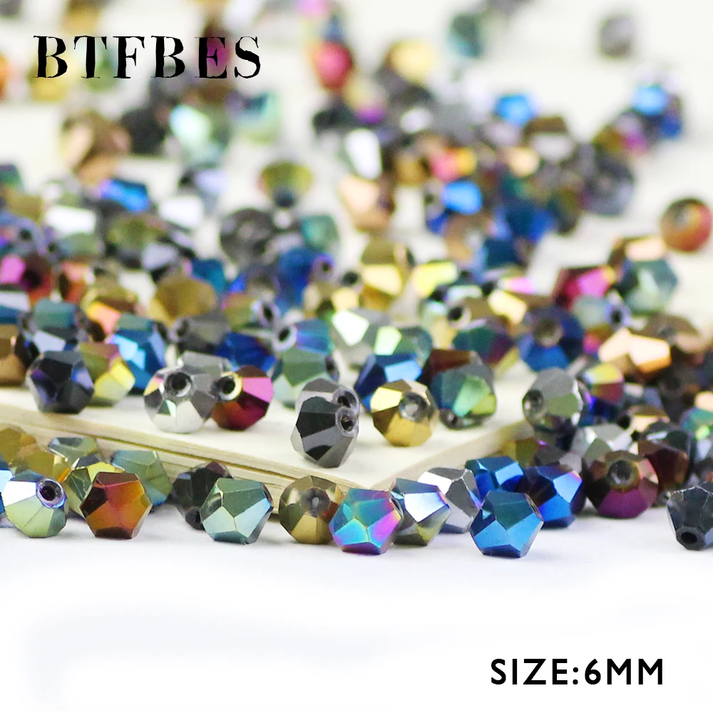 BTFBES 50psc Plating Bicone Shape Austrian Crystals Beads 6mm Glass Crystal Loose beads For Jewelry necklace Making Bracelet DIY