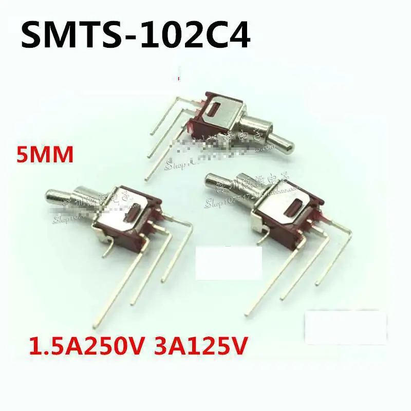 

(5 шт./лот) SMTS-102 C4 тумблер 3 контакта 2-позиционный монтаж 5 мм ON-ON AC 1.5A 250V DC 3A 125V тип бокового ввода