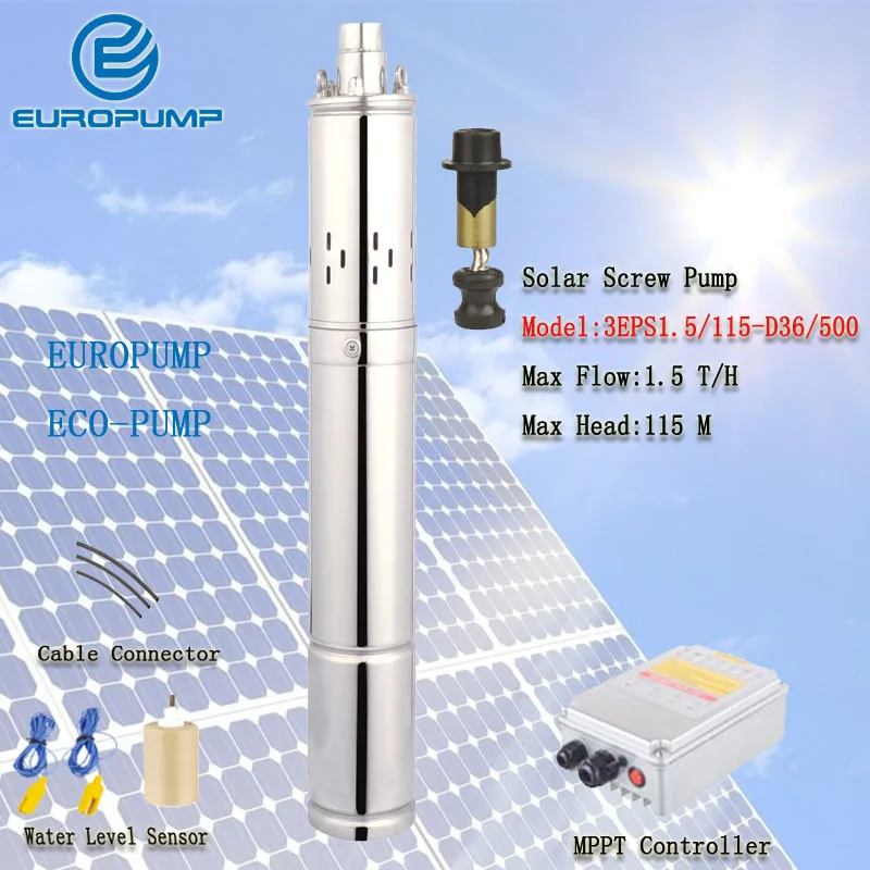 

EUROPUMP MODEL(3EPS1.5/115-D48/500) SS304 Best Price Of solar water pump for garden and solar pump for farm submersible pump