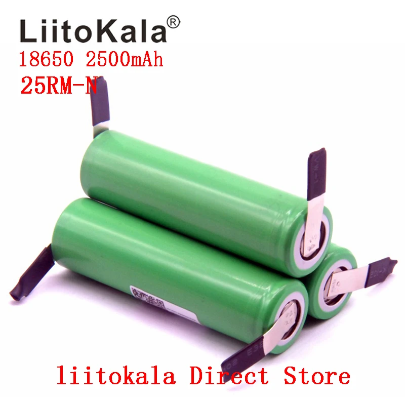 50PCS/LOT Liitokala New Original 18650 2500mAh battery INR1865025R 3.6V discharge 20A dedicated Power battery + DIY Nickel sheet