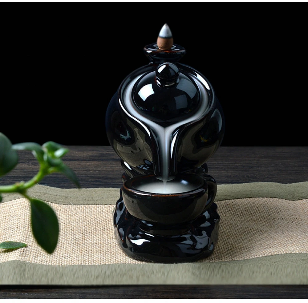 

Home Decor Creative Teapot Ceramic Smoke Backflow Incense Tower Burner Holder + 10 Cones