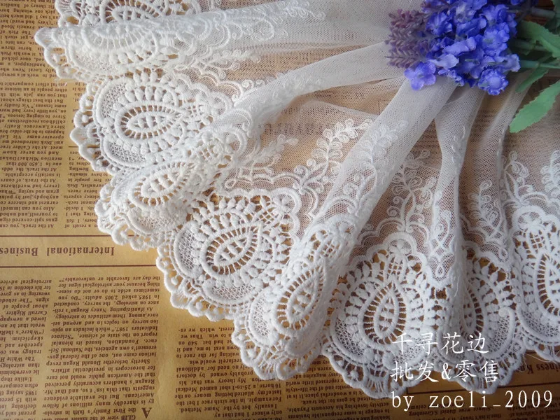 1 Yard Cotton Embroidery Lace Mesh Soft Tulle Flower Lace Trim White and black 21cm