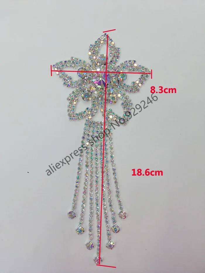 2pcs/lot Sewing On star crystal Rhinestone Applique with tassel fringe Silver gold ab Crystal Color DIY Wedding Evening Dress