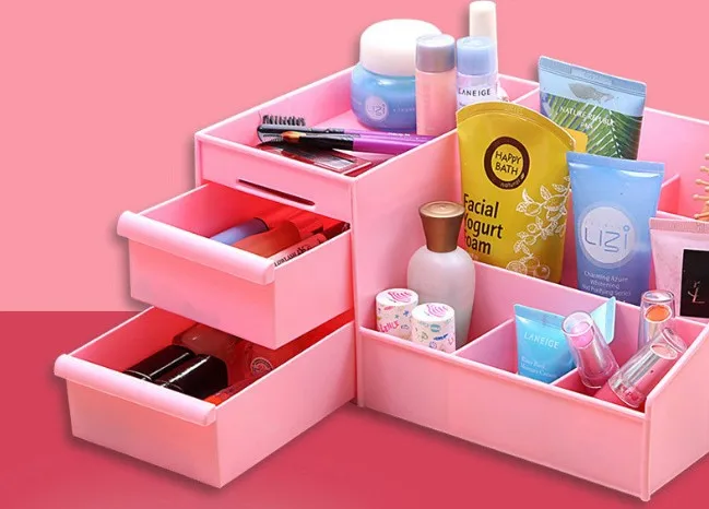 

1PC Korean Plastic Makeup Cosmetics Storage Box Desk Table Oragnizer Case OK 0219