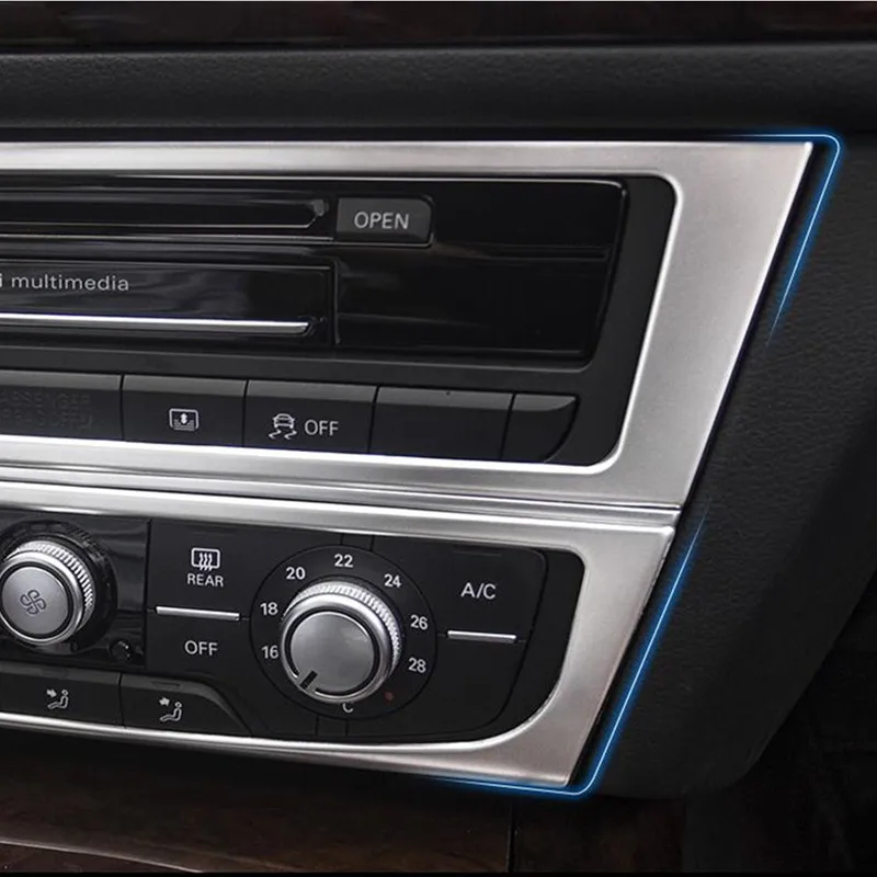 Car Console Air Conditioner CD Panel Decoration Cover Trim 2pcs For Audi A6 C7 A7 2012-2018 Interior Stainless Steel Accessories