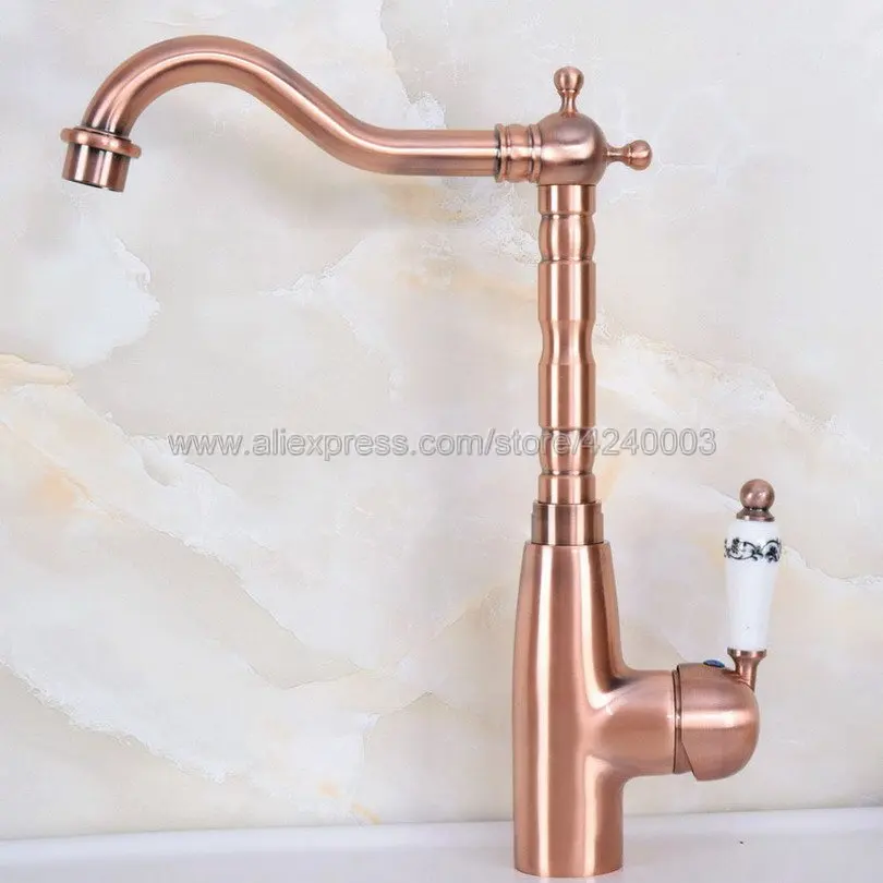 Kitchen Faucets Red Copper Antique Kitchen Faucets Hot and Cold Water Mixer Tap Single Hole Mixer Tap Knf635