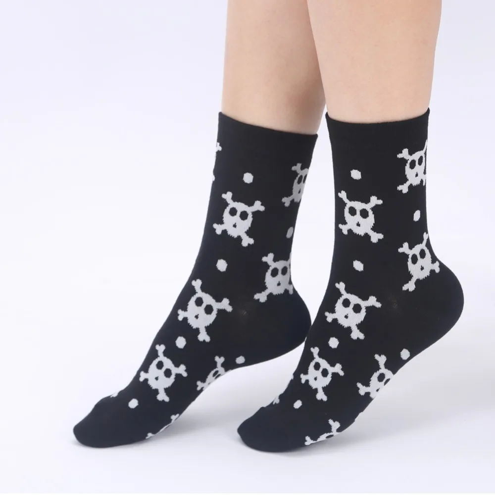 VPM New Cotton Women Crew Socks Cartoon Miss Universe Alien Cat Skull Elephant Chili Tooth Food Dog Pattern Funny Sock for Girl