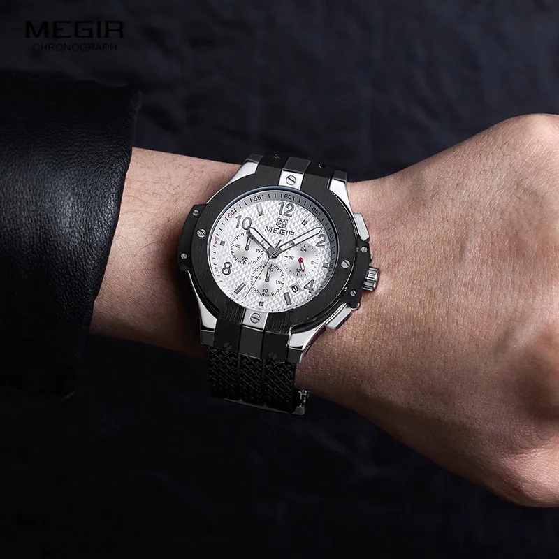 MEGIR Chronograph Sport Watch Men Creative Big Dial Army Military Quartz Watches Clock Men Wrist Watch Hour Relogio Masculino