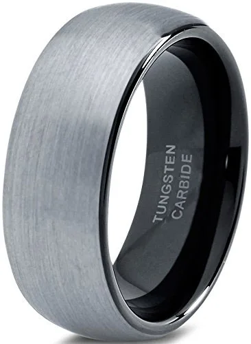 Wholesale  Unisex Black Tungsten Wedding Band Ring 8mm for Men Women Comfort Fit Domed Round Brushed Finished TU072R