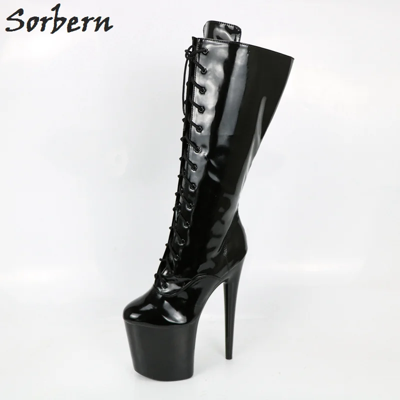 Sorbern Super High Heels 20Cm Boots For Women Knee High Womens Shoes Size 13 Plus Size Black Boots 10Cm Platforms Custom Calf