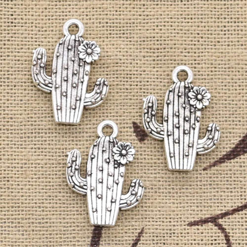 12pcs Charms Desert Cactus Flower 20x15mm Antique Bronze Silver Color Plated Pendant Making DIY Handmade Tibetan Finding Jewelry