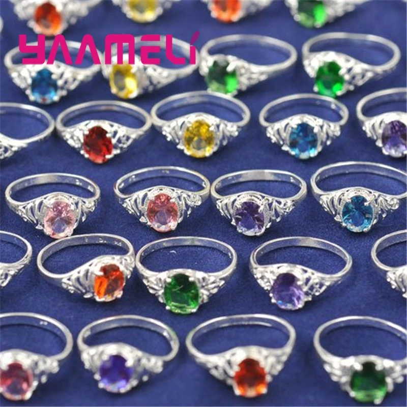 Wholesale Rings for Women Men 925 Sterling Silver with Mixed Cubic Zircon Oval CZ Stone Jewelry Gifts 10PCS Lot