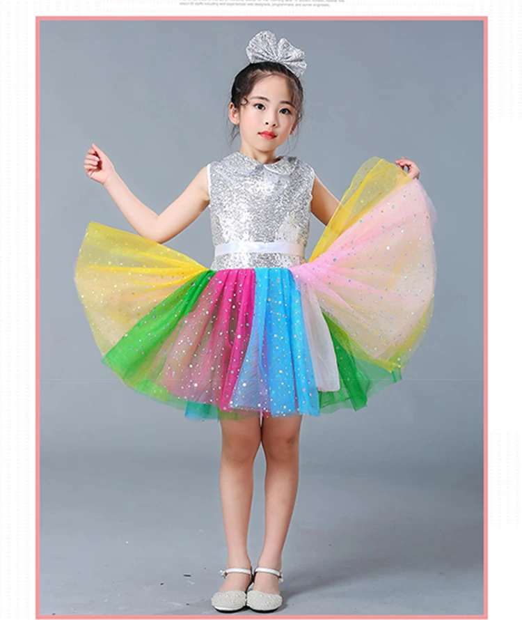 Kid Moderne Dance Mädchen Jazz Dance Kinder Pailletten Kleid Bühne Kostüme Mädchen Jazz Dance Kostüme für Mädchen Leistung Kleid